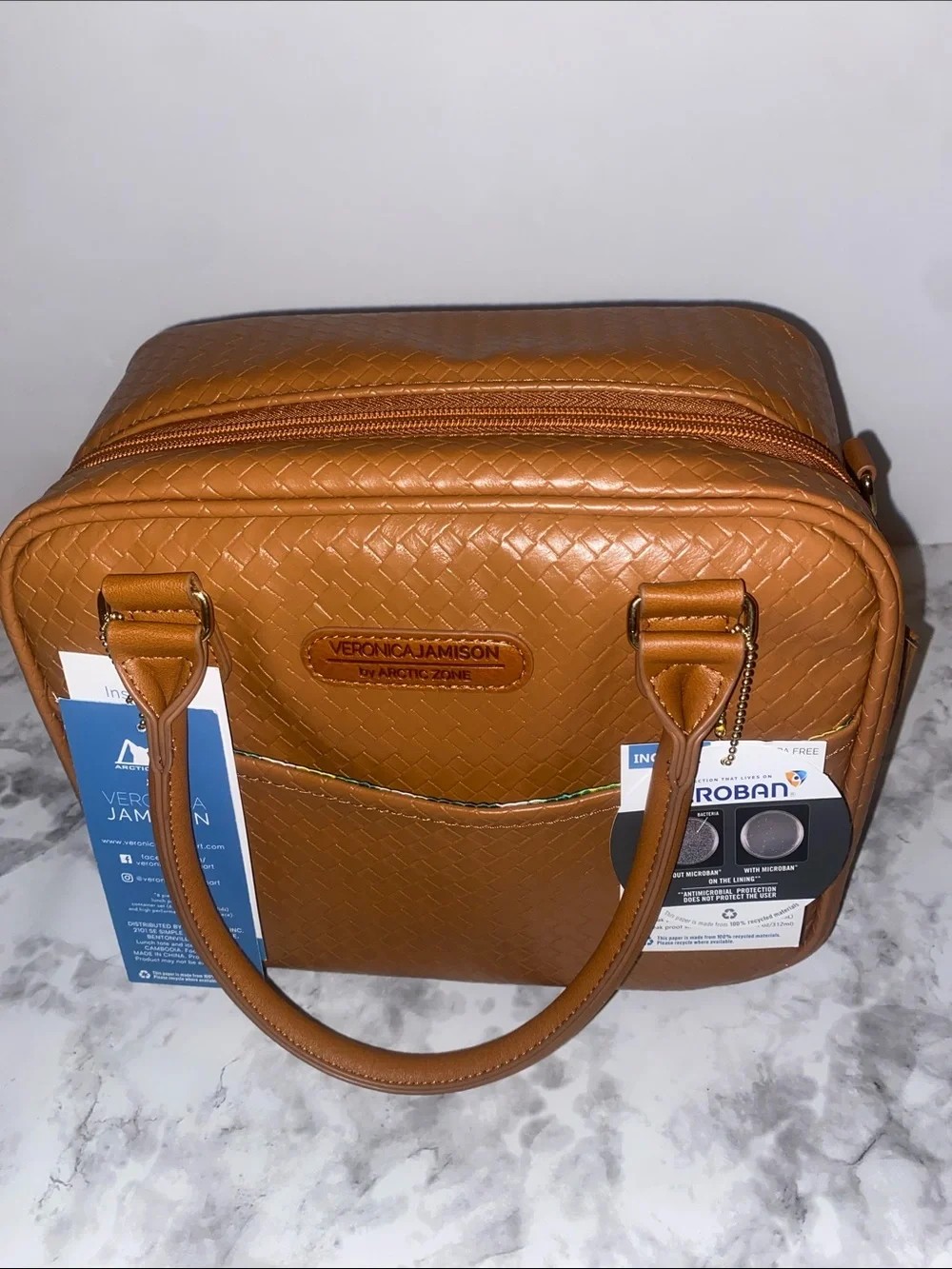 Brown  Woven Satchel Handbag with Top Handles